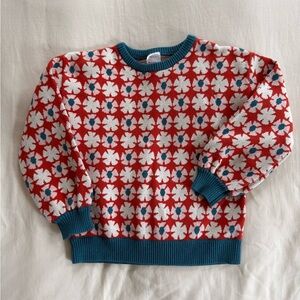 Hanna Andersson Red and White Floral Pattern Sweater size 8 130 cm